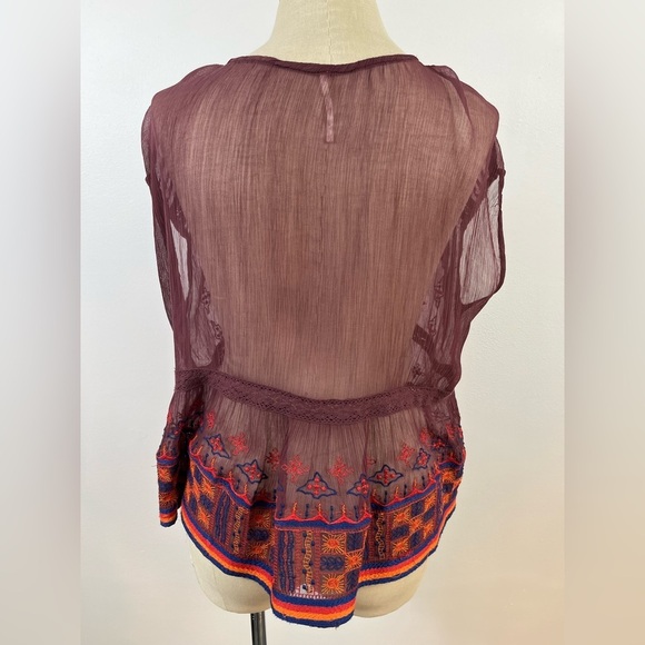Free People All Your Feelings Sheer Blouse Purple + Orange Sleeveless Top, sz XS - Picture 4 of 14